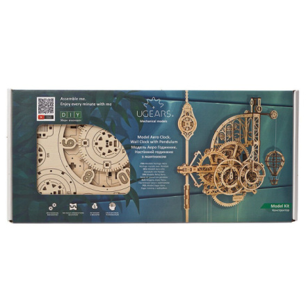 Hračka Ugears 3D dřevěné mechanické puzzle Nástěnné hodiny Aero 320ks, UG70087