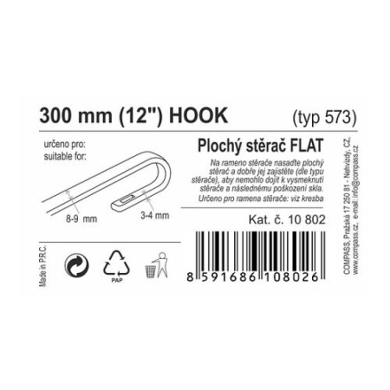 Stěrač FLAT BULK (HOOK) 12"/300mm, 10802