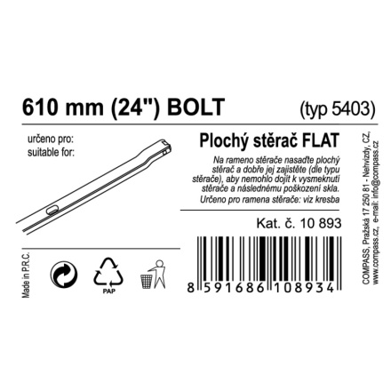 Stěrač FLAT BULK (BOLT) 24"/610mm, 10893