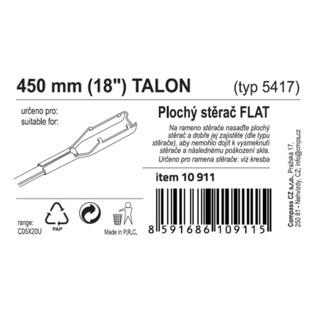 Stěrač FLAT BULK (TALON) 18"/450mm, 10911