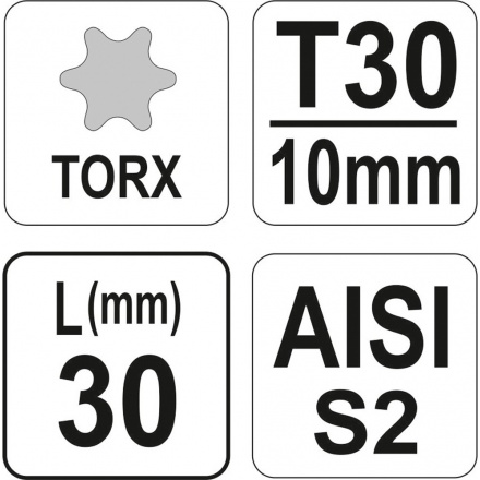 Bit 10 mm T30 x 30mm torx, YT-04051