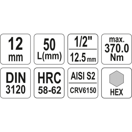 Nástavec  1/2" bit Imbus H12, YT-04386