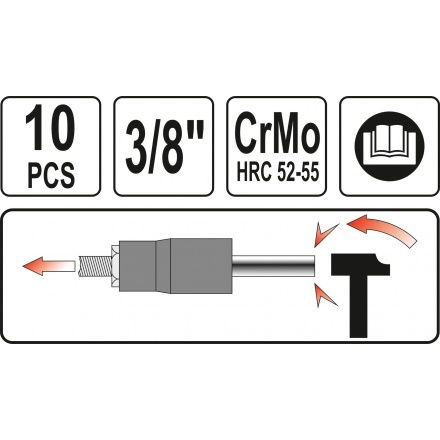 Sada vytahováků stržených šroubů 10ks, YT-0603