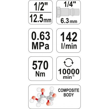 Utahovák pneumatický 1/2" 570Nm, YT-09505