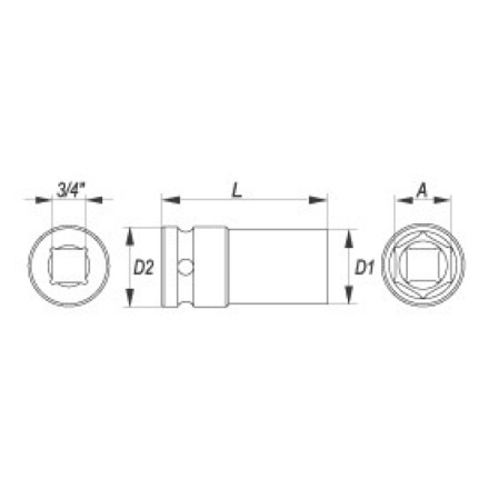 Nástavec 3/4" rázový šestihranný hluboký 43 mm CrMo, YT-1143