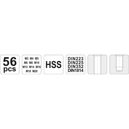 YATO Souprava závitníků 56ks, M3, M4, M5, M6, M8, M10, M12 YT-2979