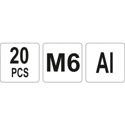 Nýtovací matice hliníková M6, 20ks, YT-36454