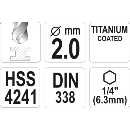 Vrták na kov TITAN 1/4" 2mm, YT-44751