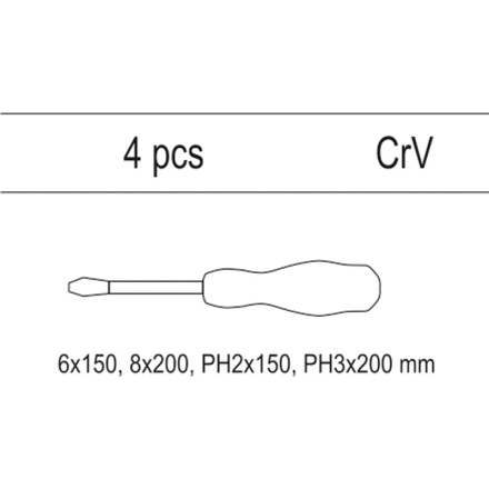 Vložka do zásuvky - sada šroubováků s úderným koncem, 4ks, YT-55469