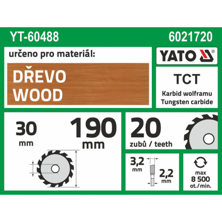 Kotouč na dřevo 190 x 30 mm 20z, YT-60488