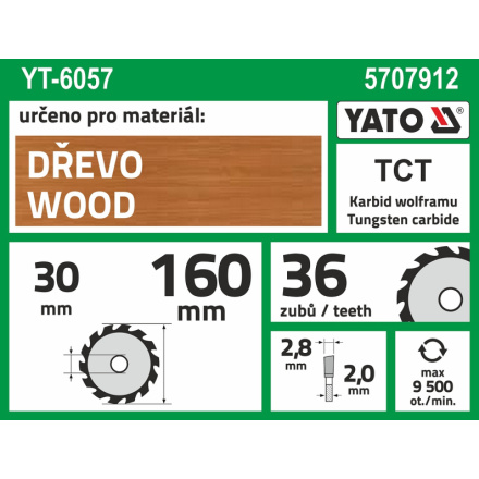 Kotouč na dřevo 160 x 30 mm 36z, YT-6057