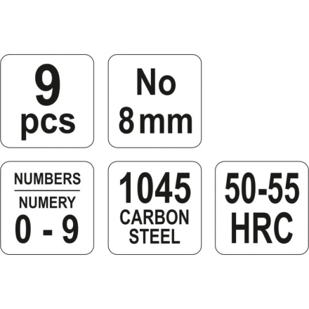 Razidla číselná 8 mm 9 ks  0-9, YT-6855