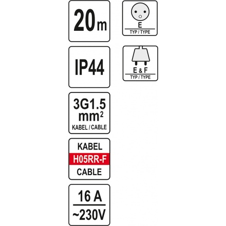 Prodlužovák bubnový 4zásuvky IP44 16A  20 m, YT-81052