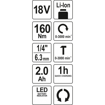 Šroubovák AKU rázový 18V 160Nm 2.0Ah, YT-82800