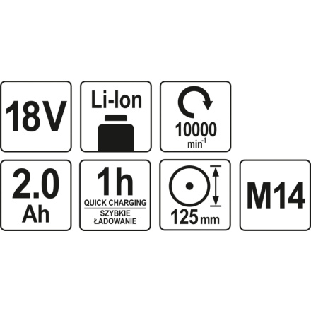 Bruska úhlová AKU 125 mm 18V 10000 ot., YT-82826