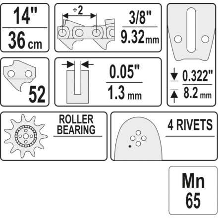 Vodící lišta pro řetězovou pilu 14" 3/8" 0,05", YT-84931