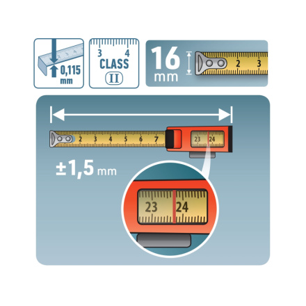 metr svinovací s odečítacím okénkem, 3m, š. pásku 16mm 8821043