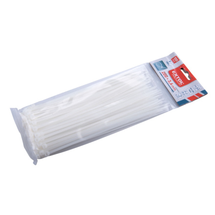 pásky stahovací na kabely bílé, 200x3,6mm, 100ks, nylon PA66 8856106