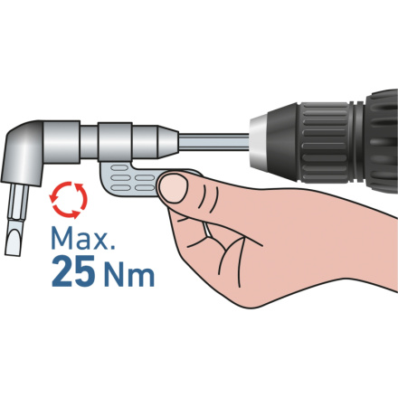 úhlový nástavec/držák hrotů do vrtačky, 1/4"x140mm (105°) s magnetem 919407