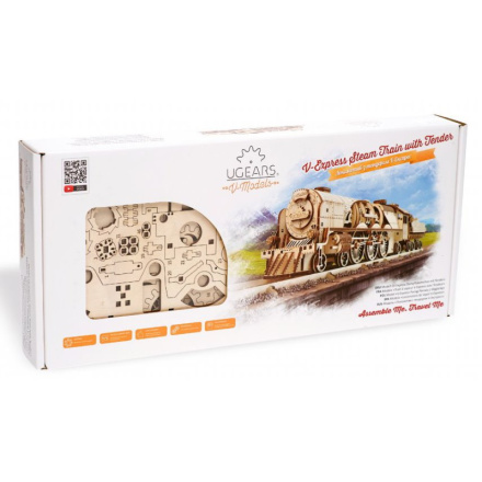 UGEARS 3D puzzle Lokomotiva V-Express s vagónem 538 dílků 124595