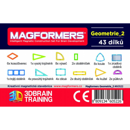 MAGFORMERS Geometrie 2: Rovina a prostor - box 43 dílků 133476