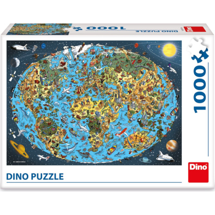 DINO Puzzle Kreslená mapa světa 1000 dílků 135155