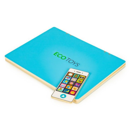 ECOTOYS Dřevěný notebook s magnetickým monitorem - modrý 142390