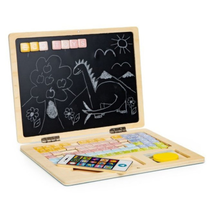 ECOTOYS Dřevěný notebook s magnetickým monitorem - růžový 142391