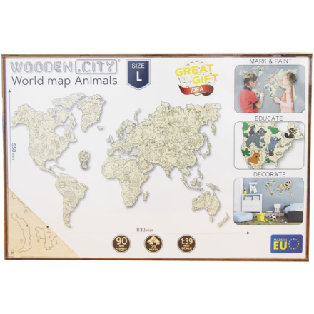 WOODEN CITY Dřevěná mapa se zvířátky velikost L (83x55cm) 142786