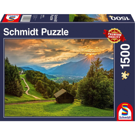 SCHMIDT Puzzle Západ slunce nad horskou vesnicí Wamberg 1500 dílků 142983