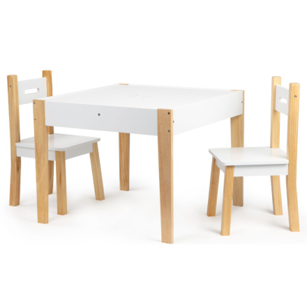 ECOTOYS Dětský dřevěný stůl s tabulí a dvěma židličkami 143082