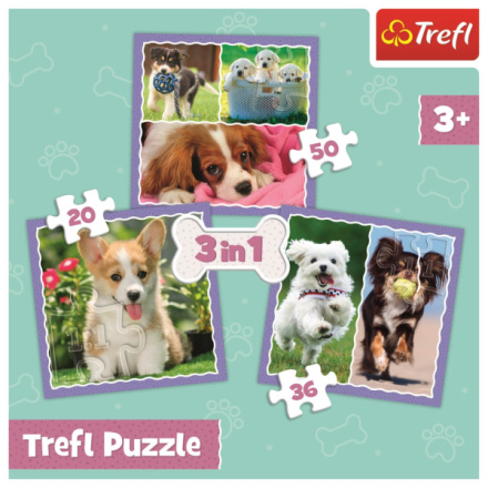 TREFL Puzzle Roztomilá štěňata 3v1 (20,36,50 dílků) 143640