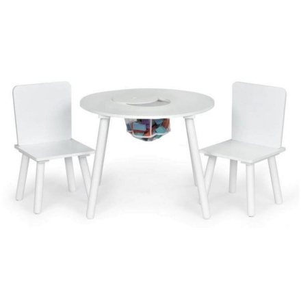 ECOTOYS Dětský kulatý dřevěný stůl se dvěma židličkami bílý 143704