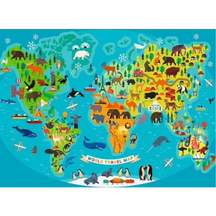 RAVENSBURGER Puzzle Mapa světa divokých zvířat XXL 150 dílků 146024