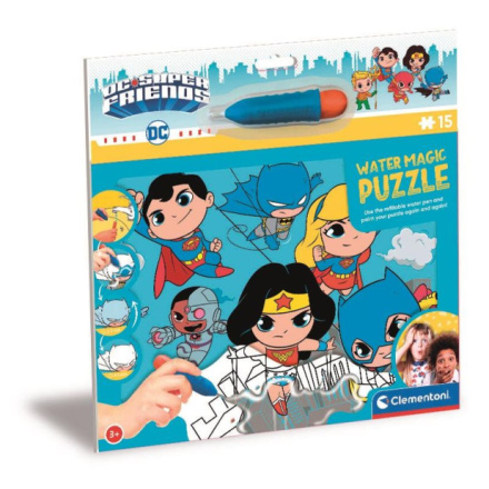 CLEMENTONI Puzzle s malováním vodou Water Magic: DC Super Friends 15 dílků 146684