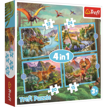 TREFL Puzzle Jedineční dinosauři 4v1 (12,15,20,24 dílků) 147597