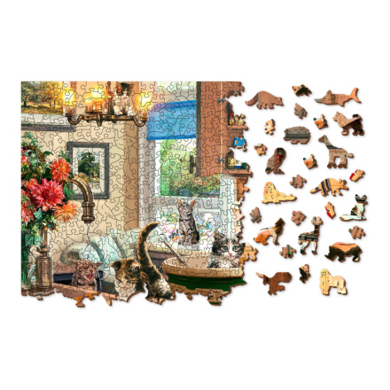 WOODEN CITY Dřevěné puzzle Neposedná koťátka v kuchyni 2v1, 1010 dílků EKO 147656