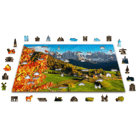WOODEN CITY Dřevěné puzzle Santa Maddalena, Dolomity, Itálie 2v1, 1010 dílků EKO 147672