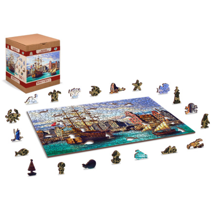 WOODEN CITY Dřevěné puzzle Staré lodě v přístavu 2v1, 505 dílků EKO 147698