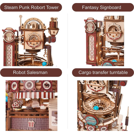 ROBOTIME Rokr 3D dřevěné puzzle Kuličková dráha: Továrna na čokoládu s LED světly 420 dílků 150768