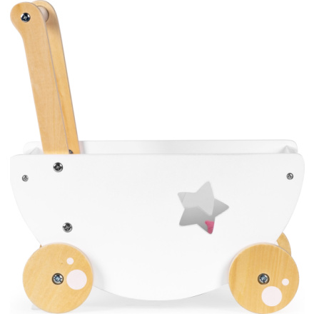 ECOTOYS Dřevěný vozík pro panenky bílý s hvězdičkou 150918