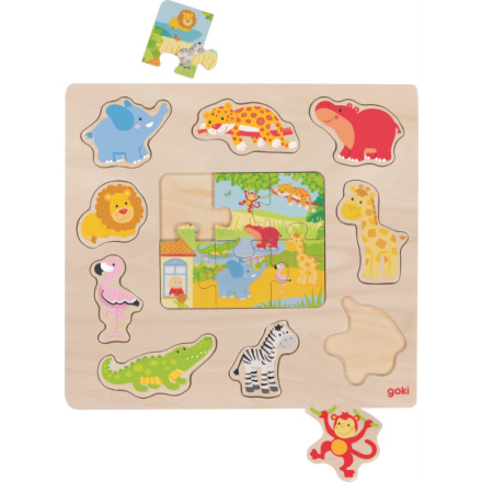 GOKI Dřevěná vkládačka + Puzzle Zvířátka ze ZOO 151172