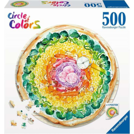 RAVENSBURGER Kulaté puzzle Kruh barev: Pizza 500 dílků 151505