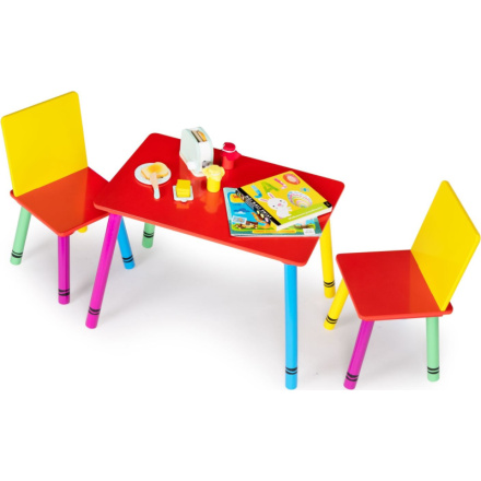 ECOTOYS Dětský dřevěný stůl se dvěma židličkami barevný 151681