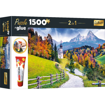 TREFL Sada 2v1 puzzle Kostel Maria Gern, Bavorsko 1500 dílků s lepidlem 152882