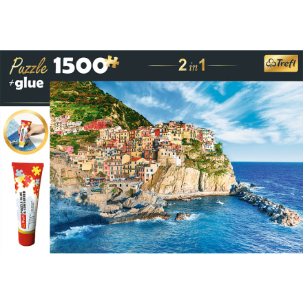 TREFL Sada 2v1 puzzle Manarola, Ligurie, Itálie 1500 dílků s lepidlem 152885