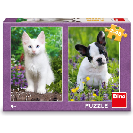 DINO Puzzle Buldoček a kotě 2x48 dílků 153127