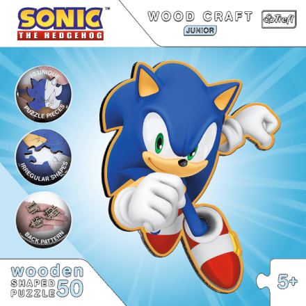 TREFL Wood Craft Junior puzzle Chytrý Ježek Sonic 50 dílků 156890