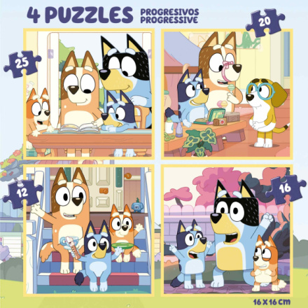 EDUCA Puzzle v kufříku Bluey 4v1 (12,16,20,25 dílků) 157000