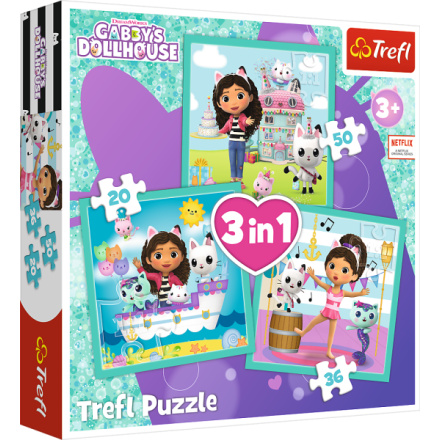 TREFL Puzzle Gábinin kouzelný domek: Gábinčiny činnosti 3v1 (20,36,50 dílků) 158724